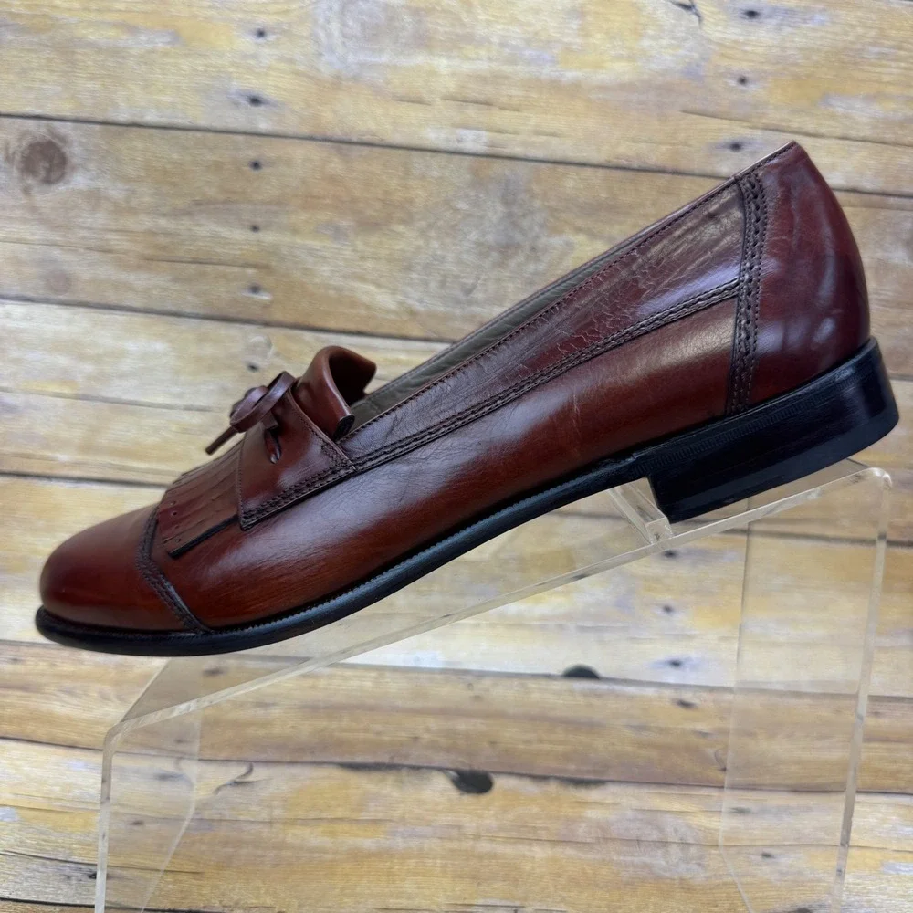 Rare Vintage Bally Italy Men's 11D DINO Leather Kiltie Bow Loafer Deadstock NWOB